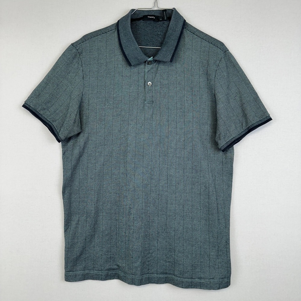 Theory Waffle Knit Polo Shirt Green Black Men's Large Good